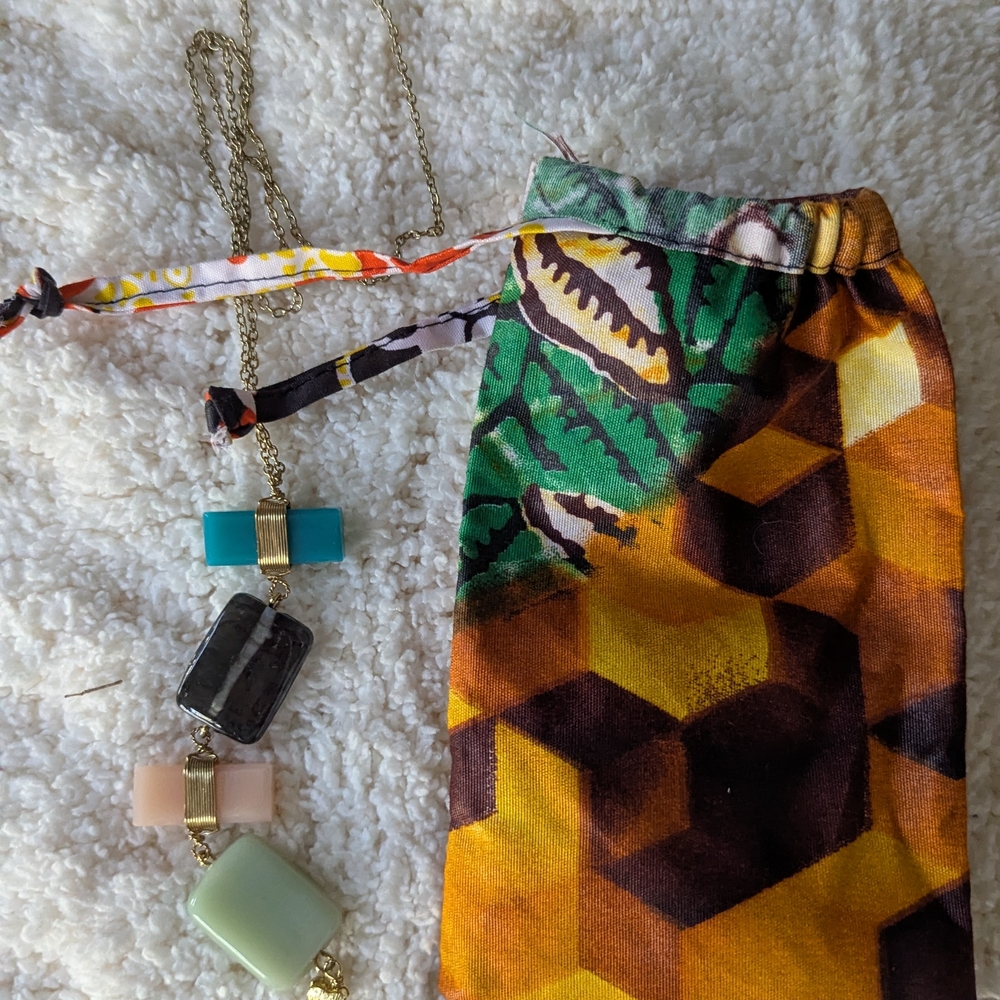 Noonday Handcrafted Geometric Pendant Necklace with Colorful Stones